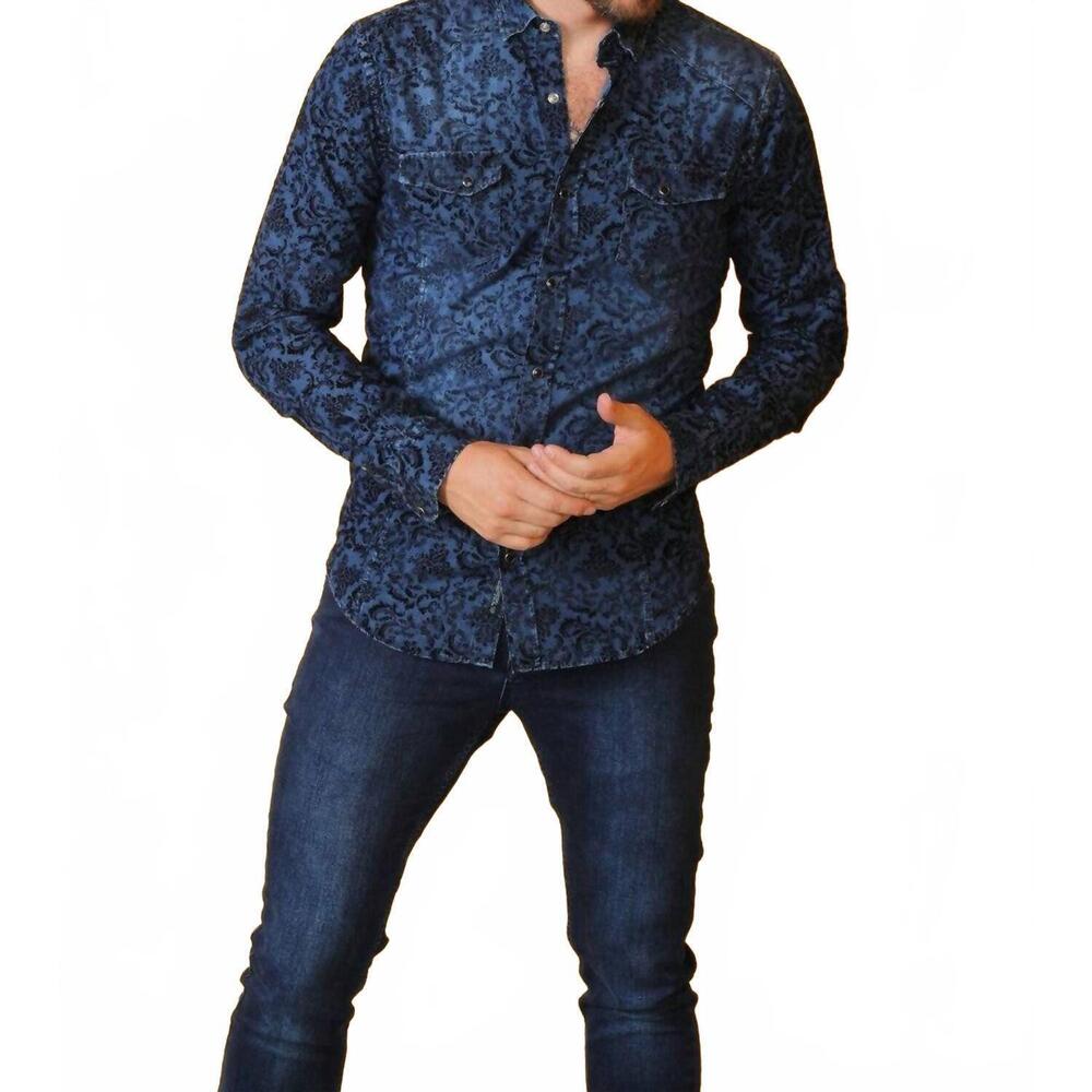 NEW EIGHT X denim button down shirt in navy